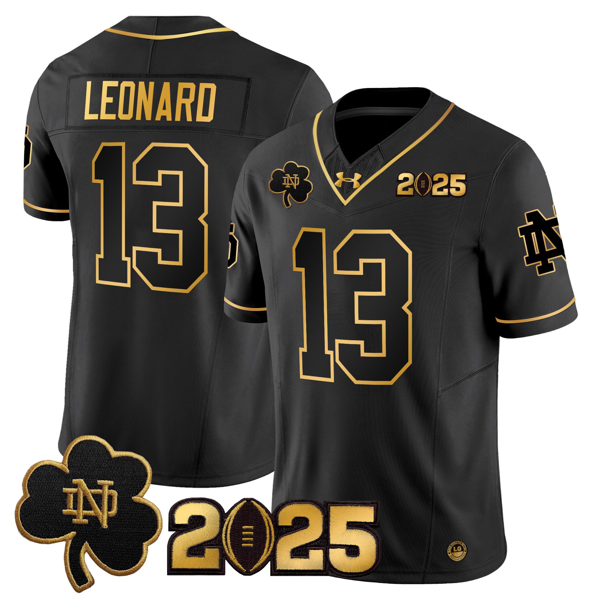 Men Notre Dame Fighting Irish #13 Leonard Black 2025 CFP Final Patch Gold Vapor Limited NCAA Jersey style 1